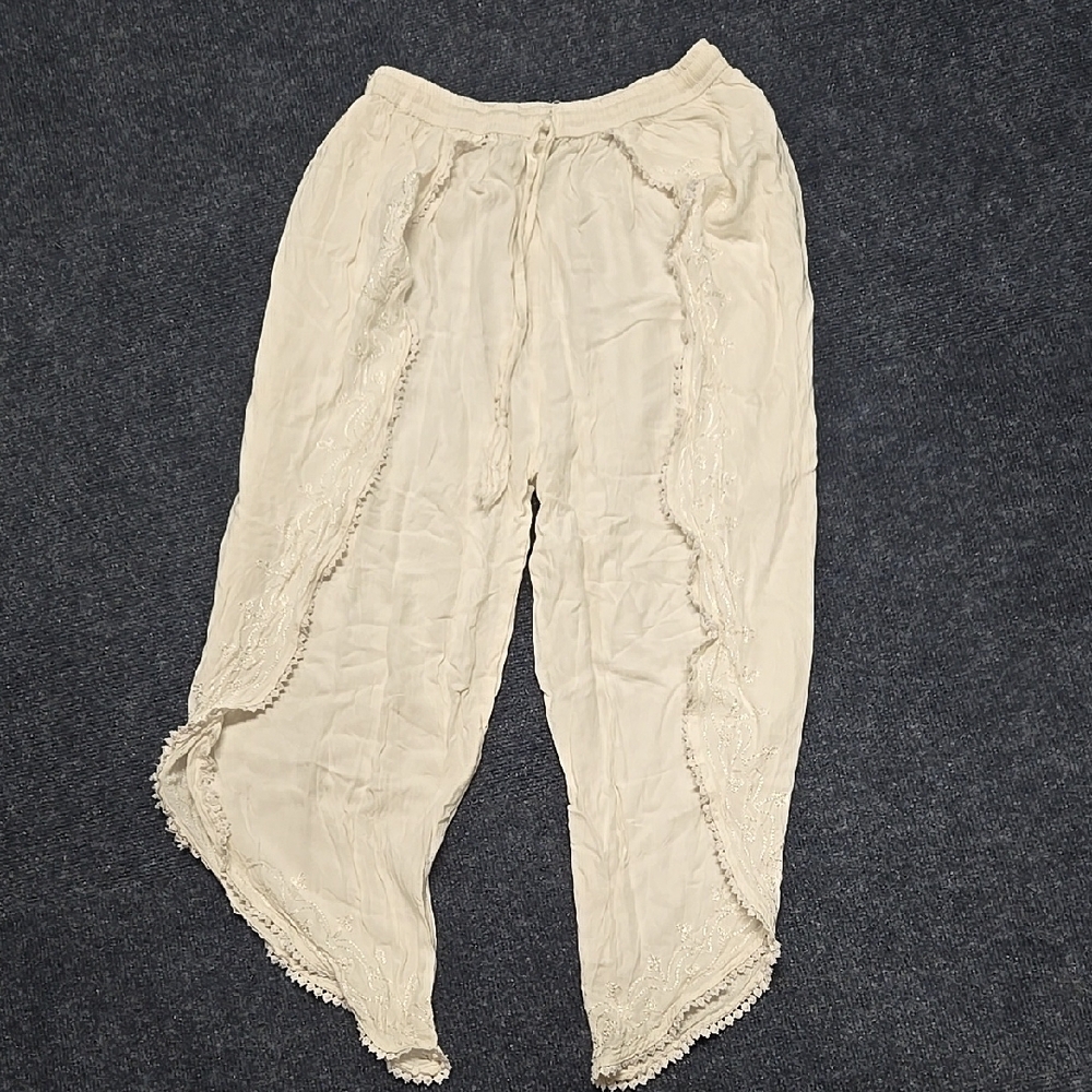 Patra Cream Wide Leg Pants with Elastic Waistband